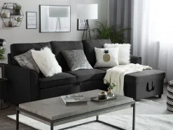 Left Hand Fabric Corner Sofa Bed With Storage Black Nesna