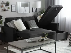 Left Hand Fabric Corner Sofa Bed With Storage Black Nesna