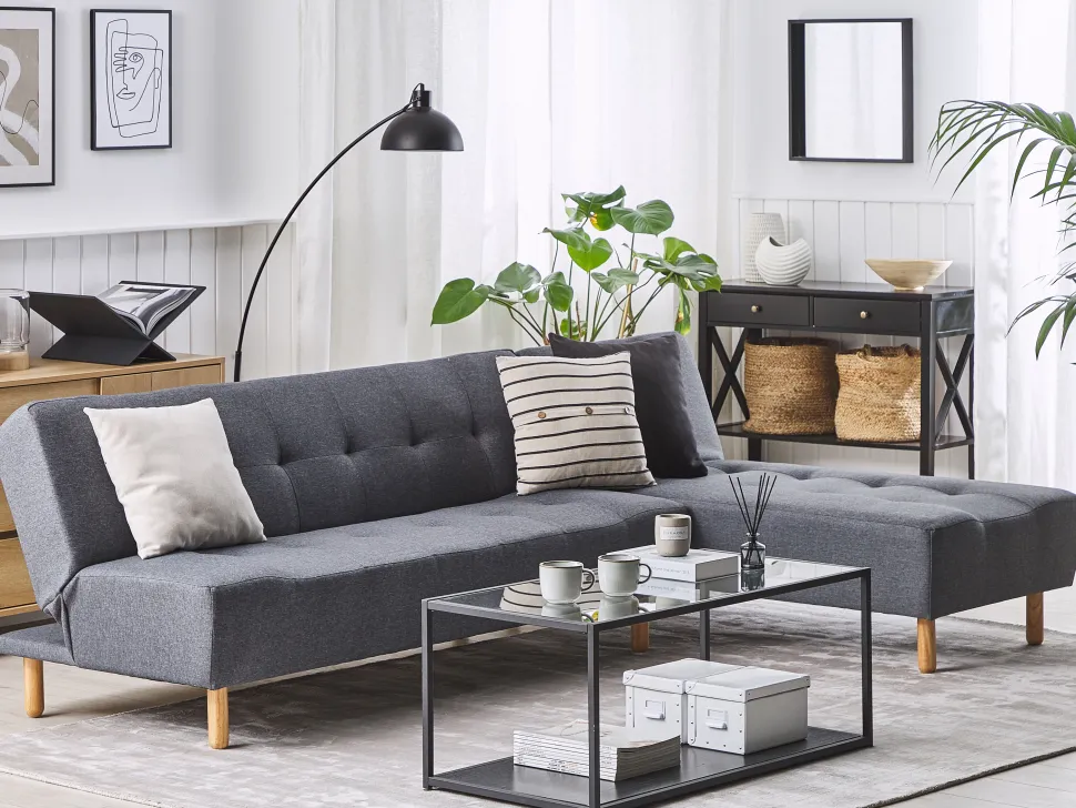 Left Hand Fabric Corner Sofa Bed Grey Alsten
