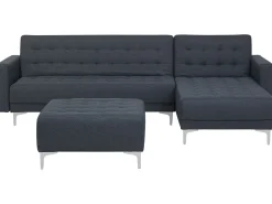 Left Hand Fabric Corner Sofa With Ottoman Dark Grey Aberdeen