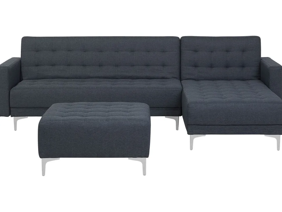 Left Hand Fabric Corner Sofa With Ottoman Dark Grey Aberdeen