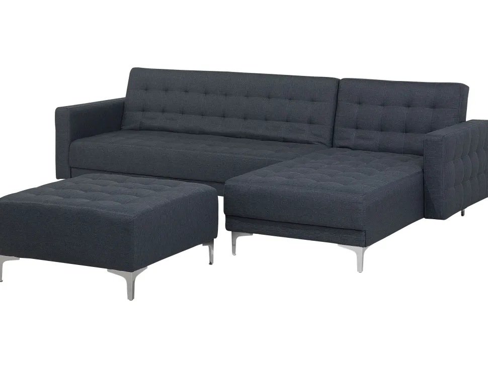 Left Hand Fabric Corner Sofa With Ottoman Dark Grey Aberdeen