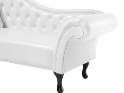 Left Hand Faux Leather Chaise Lounge White Lattes