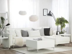 Left Hand Faux Leather Corner Sofa With Ottoman White Aberdeen