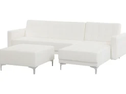 Left Hand Faux Leather Corner Sofa With Ottoman White Aberdeen