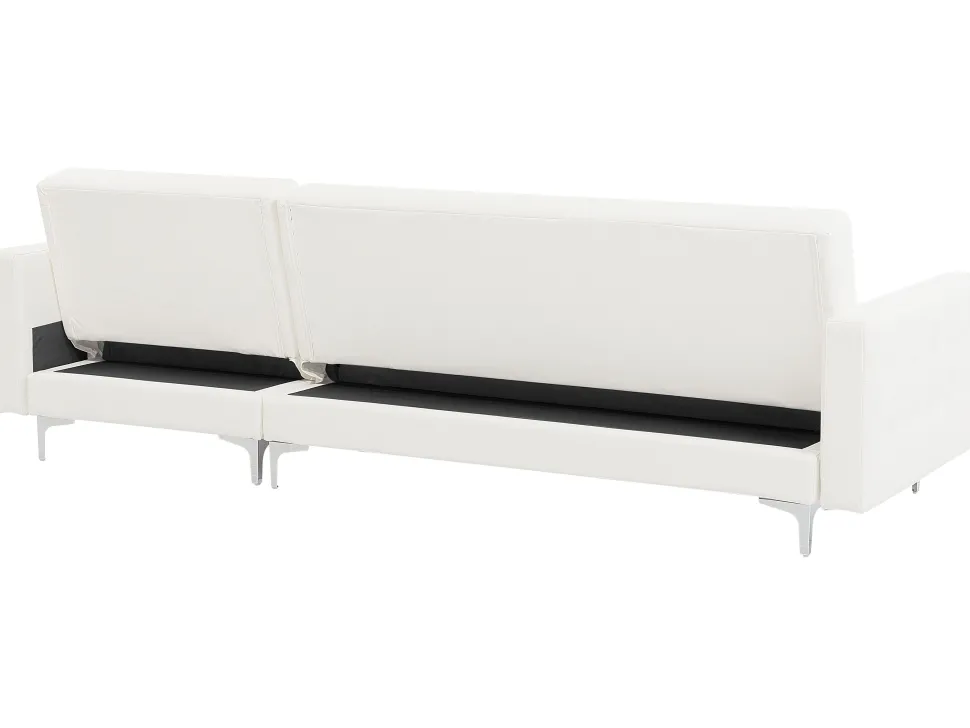 Left Hand Faux Leather Corner Sofa With Ottoman White Aberdeen