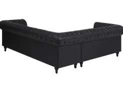 Left Hand Faux Leather Corner Sofa Black Chesterfield
