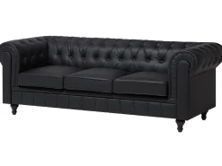 Left Hand Faux Leather Corner Sofa Black Chesterfield