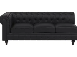 Left Hand Faux Leather Corner Sofa Black Chesterfield