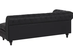Left Hand Faux Leather Corner Sofa Black Chesterfield