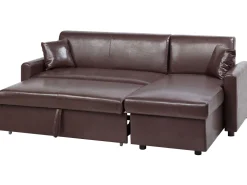Left Hand Faux Leather Corner Sofa Bed With Storage Dark Brown Ogna