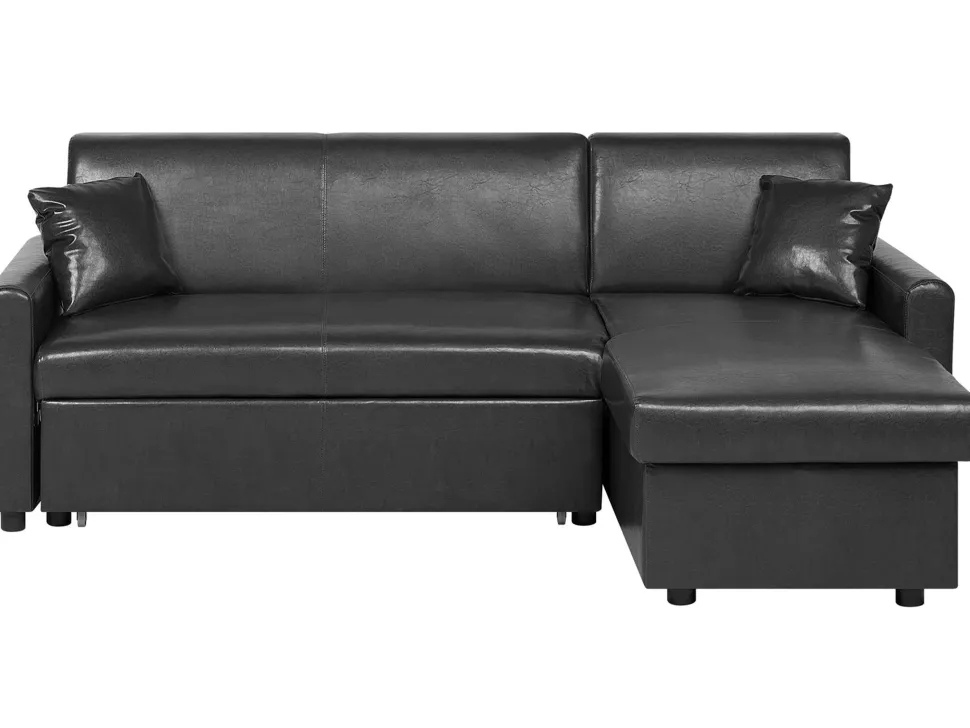 Left Hand Faux Leather Corner Sofa Bed With Storage Black Ogna