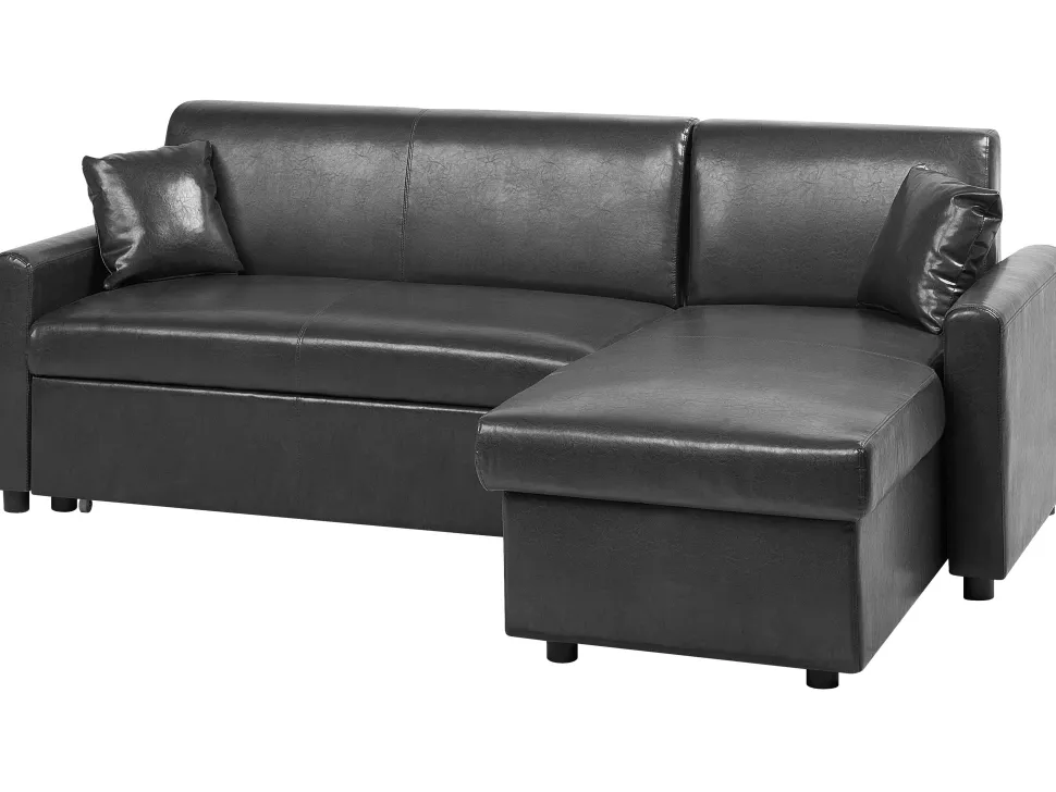 Left Hand Faux Leather Corner Sofa Bed With Storage Black Ogna
