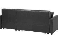 Left Hand Faux Leather Corner Sofa Bed With Storage Black Ogna