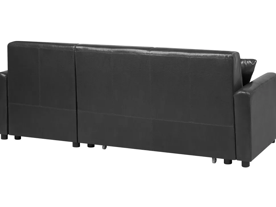 Left Hand Faux Leather Corner Sofa Bed With Storage Black Ogna