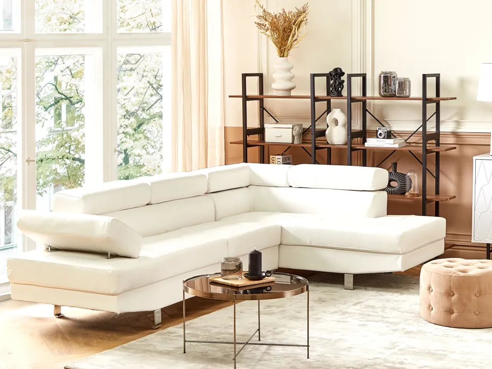 Left Hand Faux Leather Corner Sofa White Norrea