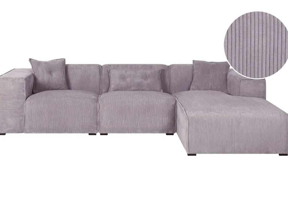Left Hand Jumbo Cord Corner Sofa Grey Dolva