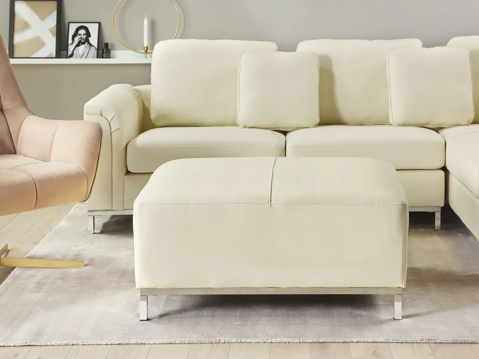 Left Hand Leather Corner Sofa With Ottoman Beige Oslo