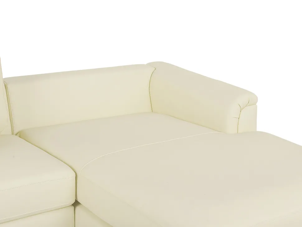 Left Hand Leather Corner Sofa With Ottoman Beige Oslo