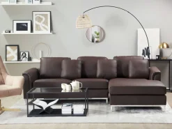 Left Hand Leather Corner Sofa Brown Oslo