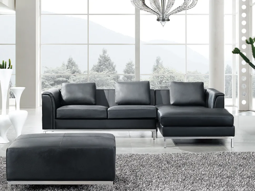 Left Hand Leather Corner Sofa With Ottoman Black Oslo