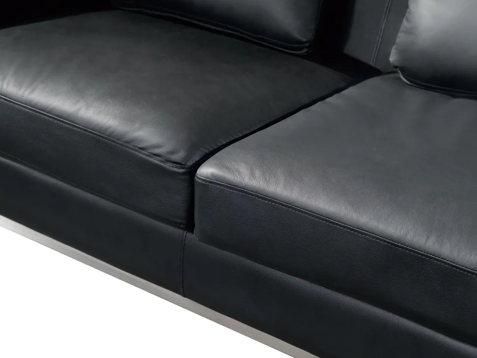 Left Hand Leather Corner Sofa With Ottoman Black Oslo