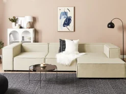 Left Hand Linen Chaise Lounge Beige Aprica