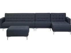 Left Hand Modular Fabric Sofa With Ottoman Dark Grey Aberdeen