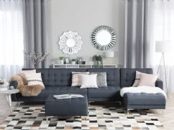 Left Hand Modular Fabric Sofa With Ottoman Dark Grey Aberdeen