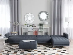 Left Hand Modular Fabric Sofa With Ottoman Dark Grey Aberdeen
