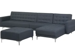 Left Hand Modular Fabric Sofa With Ottoman Dark Grey Aberdeen