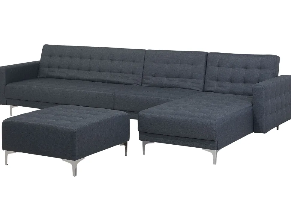 Left Hand Modular Fabric Sofa With Ottoman Dark Grey Aberdeen