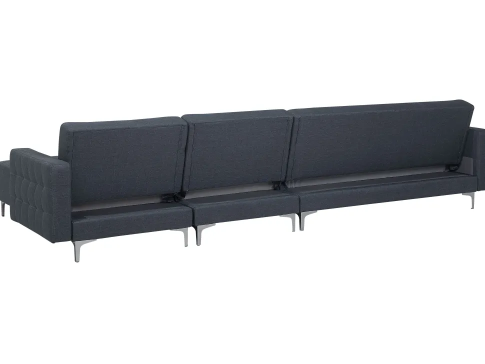 Left Hand Modular Fabric Sofa With Ottoman Dark Grey Aberdeen