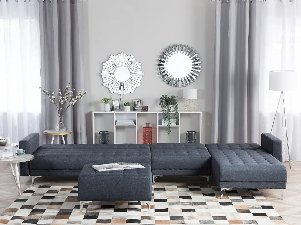 Left Hand Modular Fabric Sofa Dark Grey Aberdeen