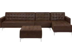 Left Hand Modular Faux Leather Sofa With Ottoman Brown Aberdeen