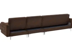 Left Hand Modular Faux Leather Sofa With Ottoman Brown Aberdeen