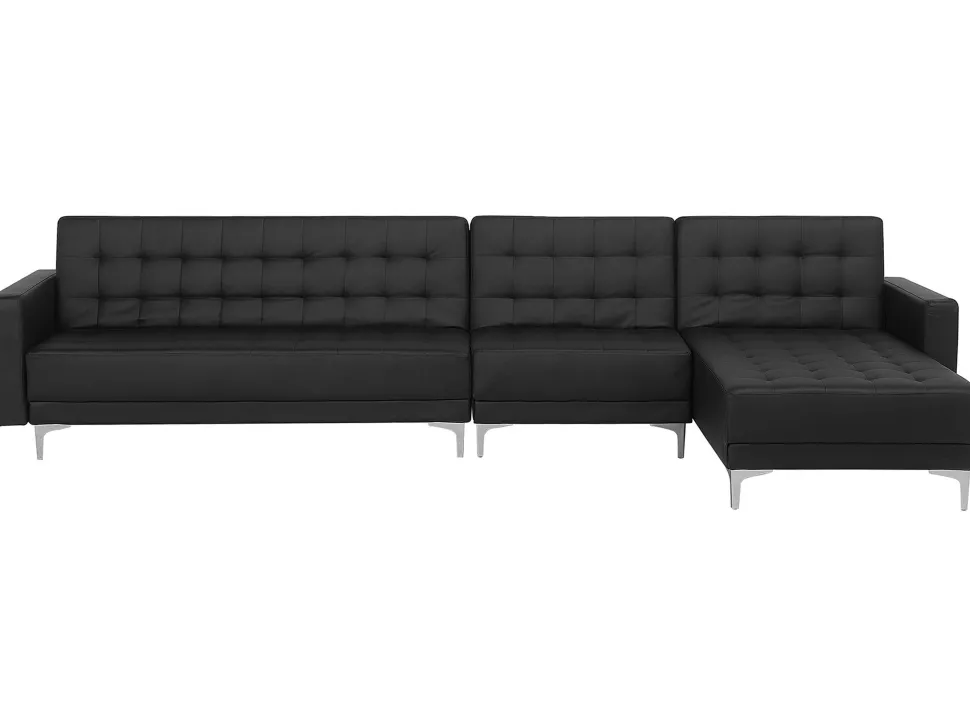 Left Hand Modular Faux Leather Sofa Black Aberdeen