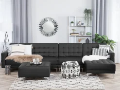 Left Hand Modular Faux Leather Sofa Black Aberdeen
