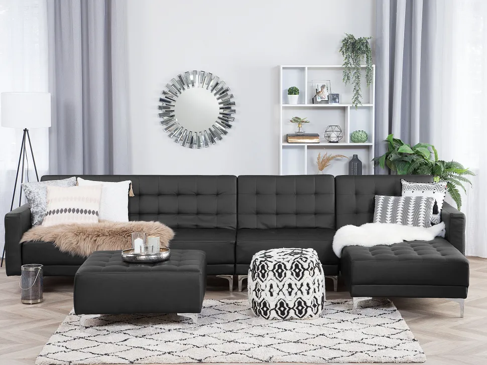 Left Hand Modular Faux Leather Sofa Black Aberdeen