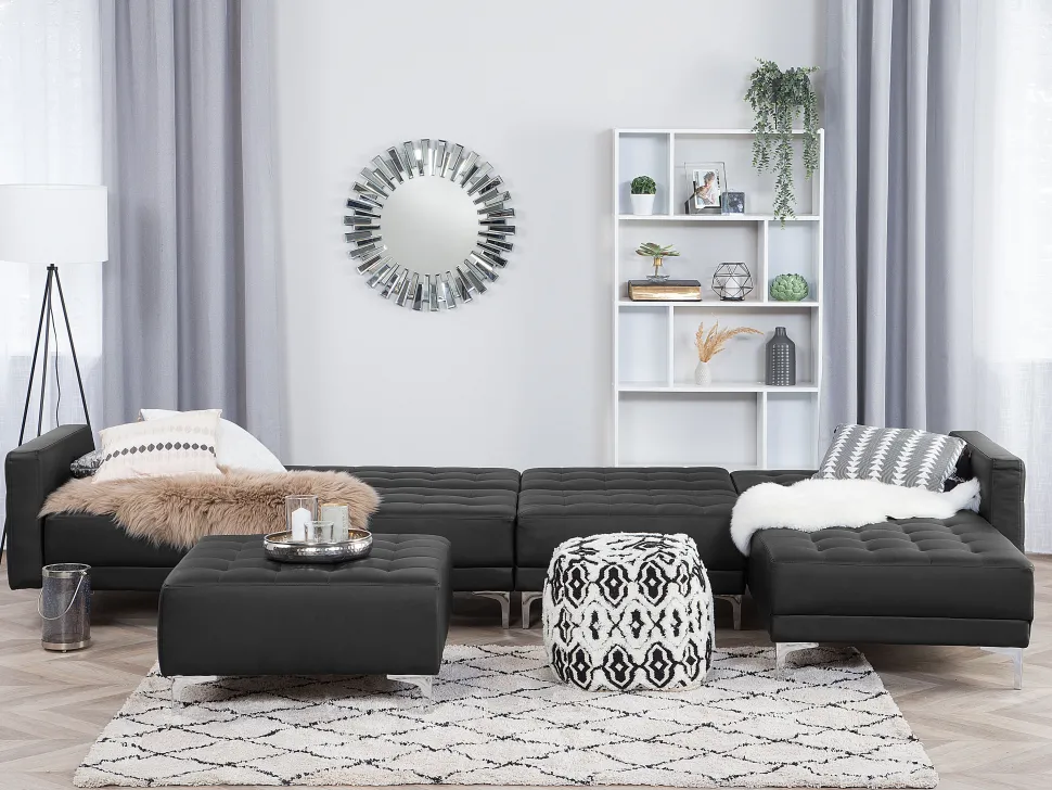 Left Hand Modular Faux Leather Sofa Black Aberdeen