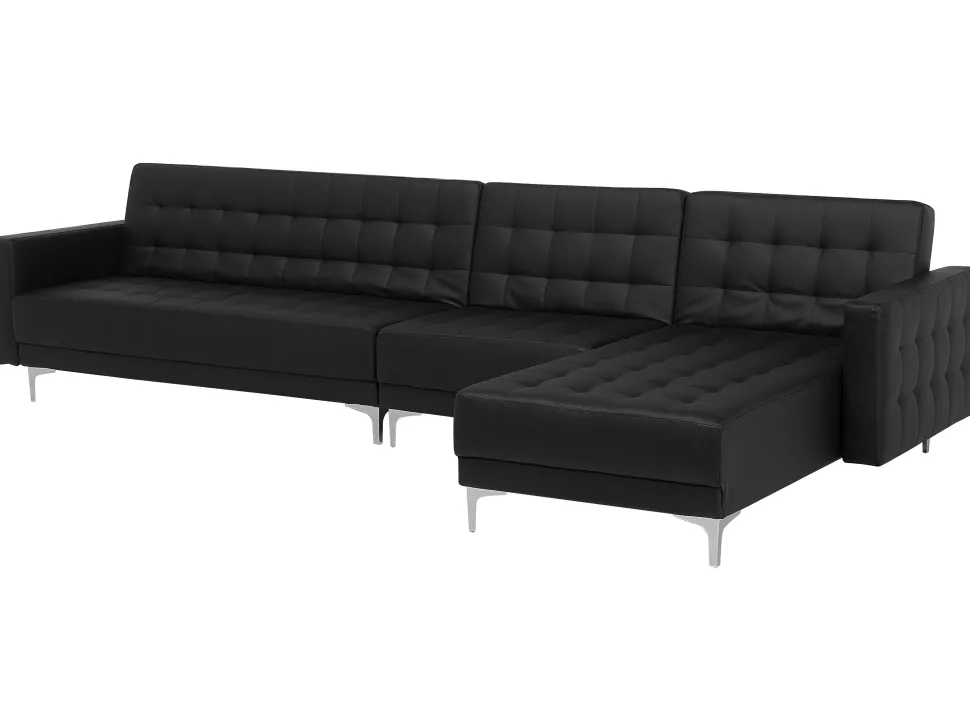 Left Hand Modular Faux Leather Sofa Black Aberdeen
