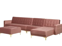 Left Hand Modular Velvet Sofa With Ottoman Pink Aberdeen
