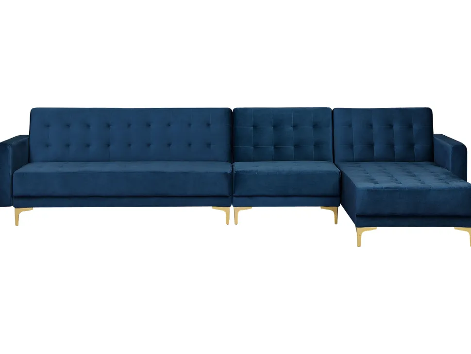 Left Hand Modular Velvet Sofa Navy Blue Aberdeen
