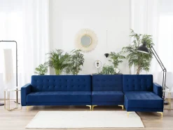 Left Hand Modular Velvet Sofa Navy Blue Aberdeen