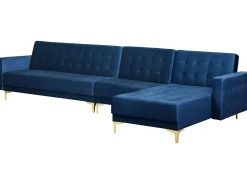 Left Hand Modular Velvet Sofa Navy Blue Aberdeen