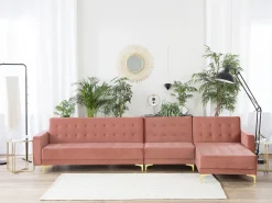 Left Hand Modular Velvet Sofa Pink Aberdeen
