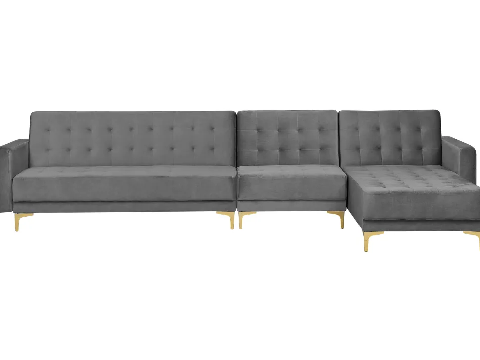 Left Hand Modular Velvet Sofa Grey Aberdeen