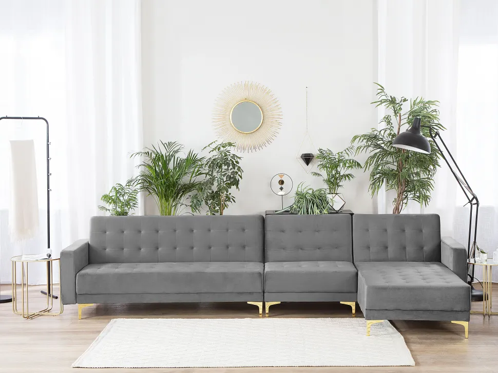 Left Hand Modular Velvet Sofa Grey Aberdeen