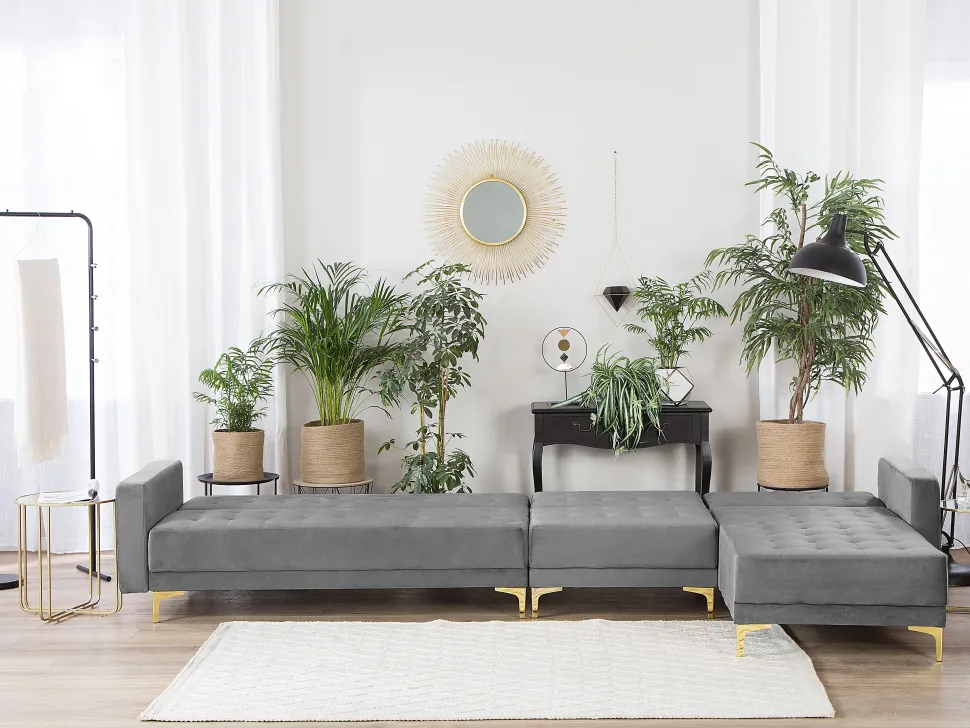 Left Hand Modular Velvet Sofa Grey Aberdeen
