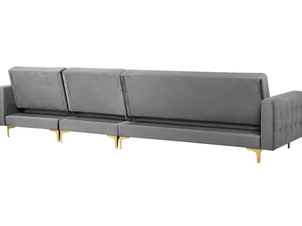 Left Hand Modular Velvet Sofa Grey Aberdeen